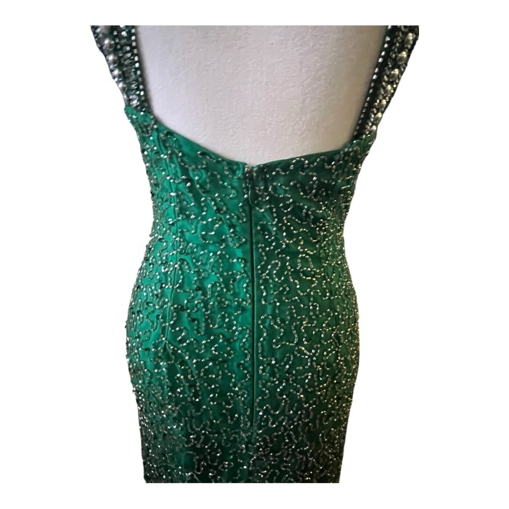 Shail K Sequined Beaded Prom Formal Cruise Green Evening Gown - Picture 8 of 16